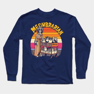 Meowbrarian Vintage 70s Style Cat Library Long Sleeve T-Shirt